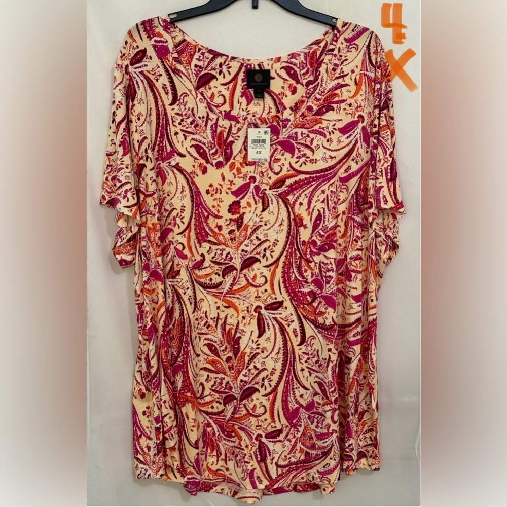 JM Collection Pink and Orange Paisley Top